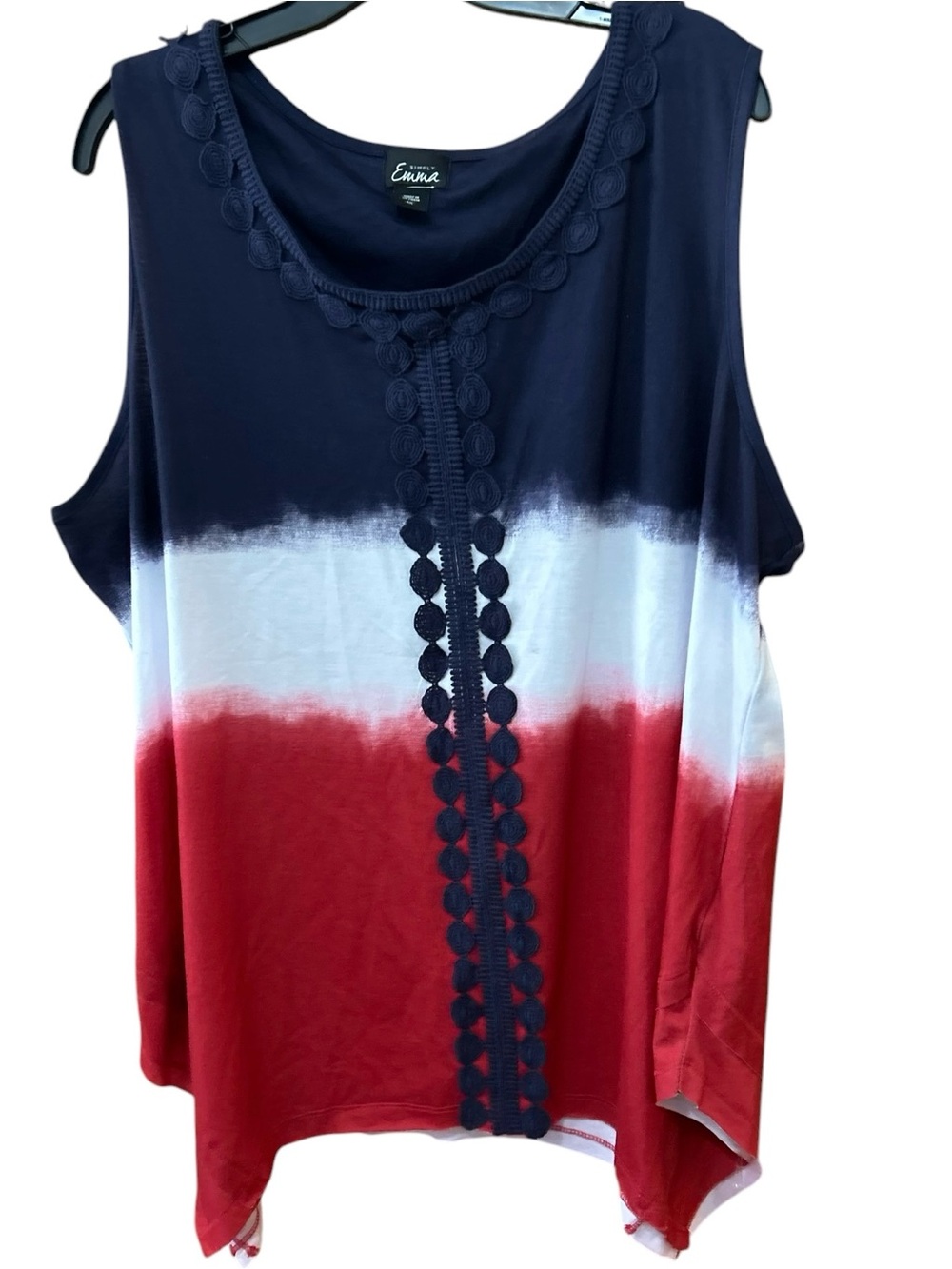 Simply Emma Navy, White & Red Sleeveless Tie-Dye Tank Sz 3X